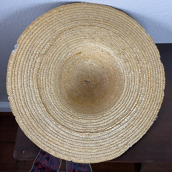 Straw and Lace Floral Bonnet Hat Spring Elegant Tea Party Derby - Picture 6 of 9